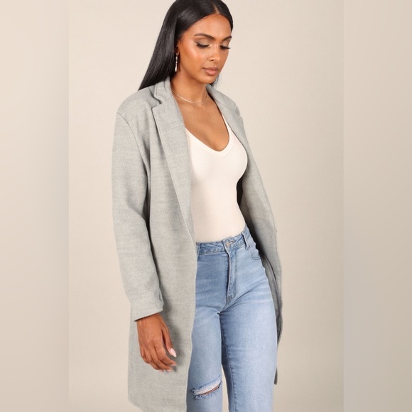 NWT Petal & Pup Long Grey Coat Lightweight Single Button Collared Coat - Picture 2 of 9